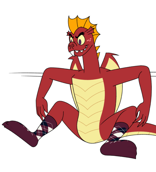 Size: 4700x5200 | Tagged: questionable, artist:aaron amethyst, derpibooru import, garble, anthro, dragon, argyle socks, burgundy socks, clothes, fangs, featureless crotch, freckles, gay, image, looking at you, male, png, simple background, sitting, sock fetish, socks, solo, transparent background, wings