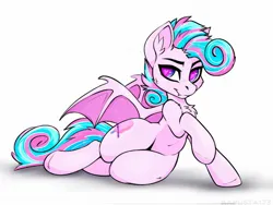 Size: 2048x1544 | Tagged: source needed, suggestive, artist:kapusta123, derpibooru import, oc, oc:sweetie swirl, unofficial characters only, bat pony, chest fluff, commission, cutie mark, draw me like one of your french girls, ear fluff, femboy, heart, heart eyes, image, jpeg, lying down, male, multicolored hair, simple background, solo, solo male, thighs, thunder thighs, white background, wide hips, wingding eyes, ych result