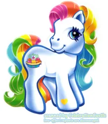 Size: 508x580 | Tagged: safe, derpibooru import, official, unnamed character, unnamed pony, pony, g3, closed mouth, female, fun days in ponyville: storybook and playset, hoof heart, image, jpeg, looking at you, mare, multicolored hair, prototype, rainbow hair, scanned, simple background, smiling, solo, standing, stock vector, text, turned head, underhoof, unknown pony, white background