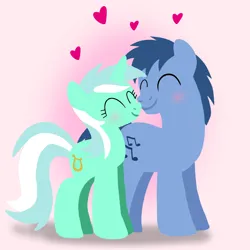Size: 1400x1400 | Tagged: safe, artist:mlplary6, derpibooru import, blues, lyra heartstrings, noteworthy, earth pony, pony, unicorn, boyfriend and girlfriend, eyes closed, female, heart, image, love, male, mare, nuzzling, png, ship:lyraworthy, shipping, smiling, stallion, straight