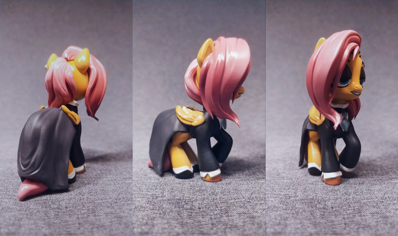 Size: 3369x2000 | Tagged: safe, artist:fluffyorbiter, derpibooru import, fluttershy, pony, 3d print, art, clothes, collage, craft, cyan eyes, diy, dress, ear piercing, earring, eyebrows, eyeshadow, female, figurine, fluttergoth, folded wings, goth, gray background, hoof shoes, image, irl, jewelry, lidded eyes, makeup, mare, photo, piercing, pink hair, pink mane, png, raised hoof, sculpture, shirt, simple background, solo, standing, statue, traditional art, wings