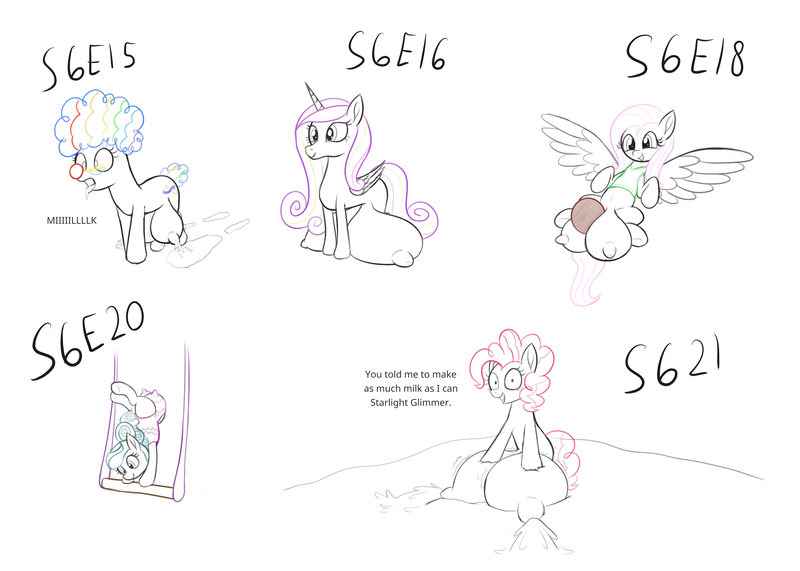 Size: 2840x2027 | Tagged: questionable, artist:wapamario63, ponerpics import, ponybooru import, fluttershy, mayor mare, pinkie pie, princess cadance, trapeze star, alicorn, earth pony, pegasus, pony, undead, zombie, acrobat, acrobatics, aerobics, ball, big crotchboobs, buckball, clothes, clown, clown nose, crotchboobs, dialogue, drool, excessive milk, female, flying, huge crotchboobs, hyper lactation, image, implied starlight glimmer, impossibly large crotchboobs, lactation, leaking, leaking milk, mare, milk, milk flood, milk puddle, milk squirt, milk trail, nudity, png, shirt, simple background, sketch, sketch dump, teats, white background, zombified