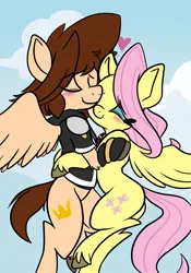 Size: 1668x2388 | Tagged: safe, artist:steelsoul, derpibooru import, fluttershy, fanfic:kingdom hearts of harmony, crossover, happy, heart, image, kingdom hearts, nuzzling, png, shipping, sora