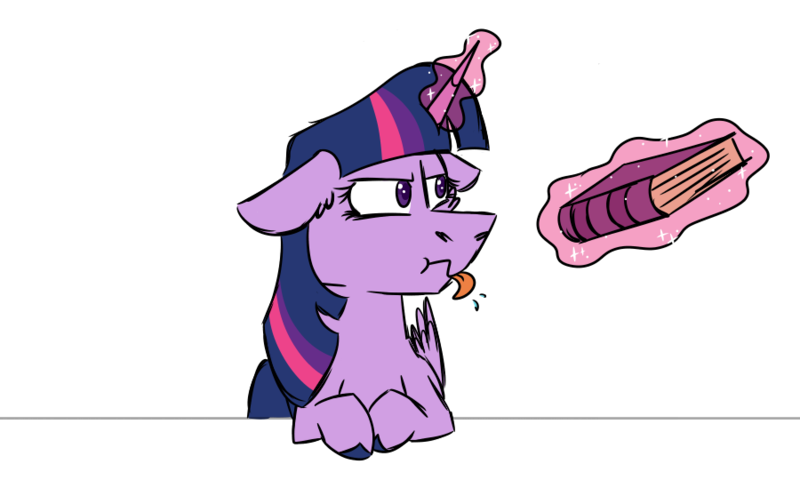 Size: 900x540 | Tagged: safe, artist:fuckomcfuck, derpibooru import, twilight sparkle, twilight sparkle (alicorn), alicorn, pony, book, derpibooru exclusive, image, magic, png, simple background, solo, spit, tongue out, transparent background