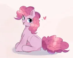 Size: 1024x813 | Tagged: safe, artist:freyamilk, derpibooru import, pinkie pie, earth pony, pony, cute, diapinkes, female, image, jpeg, looking back, mare, missing cutie mark, open mouth, open smile, simple background, sitting, smiling, solo, white background