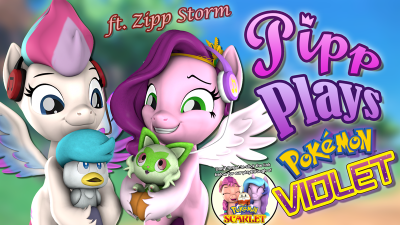 Size: 1920x1080 | Tagged: safe, artist:pika-robo, derpibooru import, izzy moonbow, pipp petals, sunny starscout, zipp storm, bird, cat, duck, pegasus, pony, series:pipp plays, g5, 3d, blatant lies, cute, fake thumbnail, female, fuecoco, g4, g5 to g4, gamer izzy moonbow, gamer pipp, gamer sunny starscout, gamer zipp storm, gaming headset, generation leap, grin, headset, holding, image, let's play, looking at someone, mare, png, pokemon scarlet and violet, pokémon, quaxly, smiling, source filmmaker, spread wings, sprigatito, wings, youtube thumbnail
