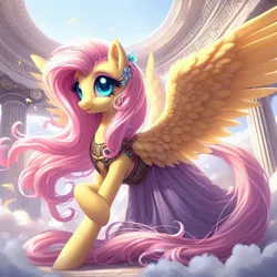 Size: 1024x1024 | Tagged: safe, machine learning generated, ponerpics import, ponybooru import, fluttershy, pegasus, pony, ai content, bing, clothes, dress, female, image, jpeg, mare, solo, spread wings, wings