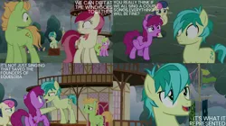 Size: 828x465 | Tagged: safe, derpibooru import, edit, edited screencap, editor:quoterific, screencap, berry punch, berryshine, bon bon, daisy, flower wishes, roseluck, sweetie drops, the ending of the end, image, jpeg