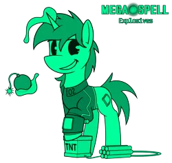 Size: 4629x4380 | Tagged: safe, artist:dacaoo, derpibooru import, oc, oc:littlepip, unofficial characters only, pony, unicorn, fallout equestria, megaspell (game), absurd resolution, clothes, dynamite, explosives, image, jumpsuit, magic, monochrome, pip-pony, pipbuck, png, simple background, telekinesis, tnt, transparent background, vault suit