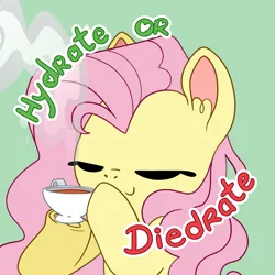 Size: 3319x3319 | Tagged: safe, artist:cutepencilcase, derpibooru import, fluttershy, pegasus, pony, cup, eyes closed, image, png, smiling, solo, teacup