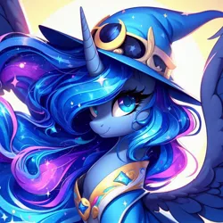 Size: 920x920 | Tagged: safe, derpibooru import, machine learning generated, princess luna, ai content, hat, image, jpeg, witch, witch hat