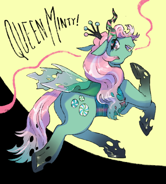 Size: 2048x2266 | Tagged: safe, artist:poniesart, derpibooru import, minty, changeling, changeling queen, pony, g3, changelingified, female, fusion, fusion:minty, fusion:queen chrysalis, image, png, solo, species swap