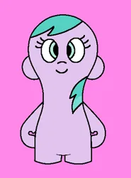 Size: 350x473 | Tagged: source needed, safe, artist:rainbowteddybear2002, derpibooru import, earth pony, pony, aura (g4), aurabetes, cartoon network, cute, female, filly, foal, g4, image, nood, noodified, pink background, png, simple background, smiling, solo