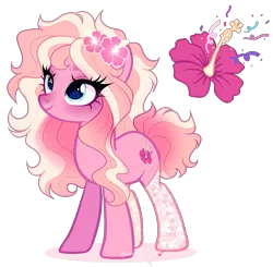 Size: 1972x1933 | Tagged: safe, artist:gihhbloonde, derpibooru import, oc, unnamed oc, unofficial characters only, earth pony, pony, adoptable, clothes, cyan eyes, eyes closed, female, flower, gradient mane, gradient tail, hibiscus, image, lightly watermarked, magical lesbian spawn, mare, offspring, parent:lily valley, parent:pinkie pie, parents:lilypie, png, simple background, smiling, socks, solo, standing, stockings, tail, thigh highs, transparent background, watermark