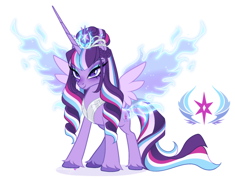Size: 1975x1496 | Tagged: safe, artist:gihhbloonde, derpibooru import, oc, unnamed oc, unofficial characters only, alicorn, pony, g5, adoptable, augmented wings, braid, closed mouth, colored hooves, crown, ethereal wings, eyeshadow, female, g4, hair bun, horn, image, jewelry, lightly watermarked, long horn, makeup, mare, offspring, peytral, png, purple eyes, regalia, simple background, smiling, sparkly eyeshadow, spread wings, standing, tiara, transparent background, unshorn fetlocks, watermark, wings