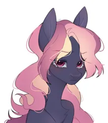 Size: 1876x2142 | Tagged: safe, artist:ruru_01, derpibooru import, oc, unofficial characters only, pegasus, pony, anxiety, anxious, blushing, bust, commission, furrowed brow, image, long mane, looking at you, pink eyes, pink hair, png, portrait, sad, simple background, solo, white background