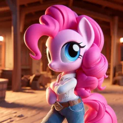 Size: 1024x1024 | Tagged: safe, derpibooru import, machine learning generated, pinkie pie, earth pony, ai content, clothes, cowgirl outfit, female, image, jpeg, prompter:pinkiepiepics, solo