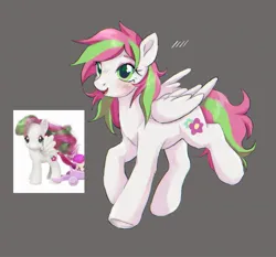 Size: 1808x1688 | Tagged: safe, artist:g4bby, derpibooru import, blossomforth, pegasus, pony, female, g4, image, jpeg, mare, open mouth, open smile, simple background, smiling, solo, tail, wings