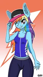 Size: 1260x2221 | Tagged: safe, artist:banquo0, derpibooru import, rainbow dash, anthro, clothes, female, hat, image, one eye closed, png, smiling, solo, tanktop, wink