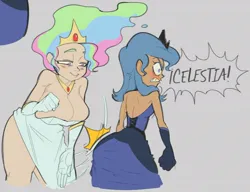 Size: 1108x851 | Tagged: suggestive, artist:lewdmcgill, derpibooru import, princess celestia, princess luna, human, angry, backless, big breasts, blushing, breast overpour, breasts, busty princess celestia, butt, clothes, crown, dress, duo, duo female, female, frown, gloves, gritted teeth, huge breasts, human coloration, humanized, image, incest, jewelry, jpeg, large butt, lesbian, light skin, long gloves, moonbutt, necklace, rear view, regalia, royal sisters, s1 luna, ship:princest, shipping, siblings, side slit, sisters, skindentation, smiling, smirk, spanking, speech bubble, squint, teeth, wasp waist, yelling