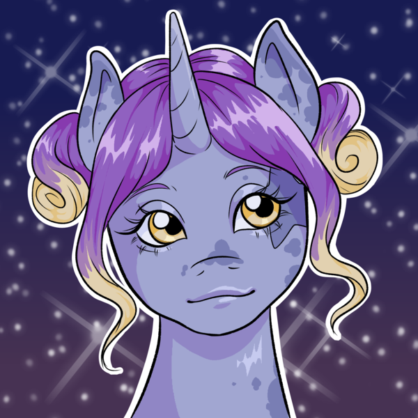 Size: 1700x1700 | Tagged: safe, artist:sluggirl, derpibooru import, oc, oc:crystal star, pony, unicorn, bust, coat markings, digital art, female, image, png, portrait, solo, stars