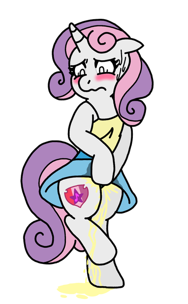 Size: 1080x1745 | Tagged: questionable, derpibooru import, edit, sweetie belle, unicorn, growing up is hard to do, blushing, clothes, desperation, embarrassed, fetish, floppy ears, image, looking down, need to pee, older, older sweetie belle, omorashi, panties, pee on legs, pissing, pissing on self, png, potty dance, potty emergency, potty time, simple background, solo, sweat, underwear, urine, watersports, wet panties, wet skirt, wetting, white background, worried