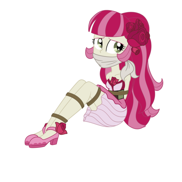 Size: 2000x2000 | Tagged: safe, artist:nie-martw-sie-o-mnie, derpibooru import, roseluck, equestria girls, life is a runway, bondage, bound and gagged, cloth gag, damsel in distress, female, gag, image, kidnapped, png, simple background, solo, transparent background