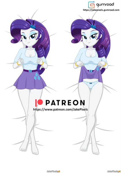 Size: 598x854 | Tagged: suggestive, artist:jakepixels, derpibooru import, rarity, human, equestria girls, body pillow, breast grab, breasts, busty rarity, clothes, dakimakura cover, grope, gumroad, gumroad logo, image, panties, patreon, patreon logo, png, skirt, skirt lift, underwear