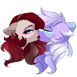 Size: 2000x2000 | Tagged: suggestive, artist:skyboundsiren, derpibooru import, oc, oc:cherry heart, oc:siren andromeda, unofficial characters only, alien, alien pony, pegasus, blushing, bow, drool, drool string, ear piercing, earring, eyes closed, female, floppy ears, hair bow, image, jewelry, kissing, lesbian, lidded eyes, making out, piercing, png