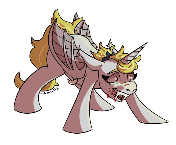 Size: 1389x1148 | Tagged: semi-grimdark, artist:hiddenfaithy, derpibooru import, oc, oc:misty sparks, unofficial characters only, bat pony, undead, unicorn, vampire, vampire bat pony, blood, dripping blood, fangs, halloween, holiday, image, insanity, png, simple background, transparent background, wings