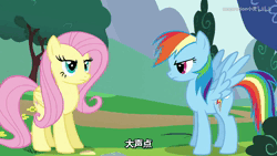 Size: 1920x1080 | Tagged: safe, derpibooru import, fluttershy, rainbow dash, pegasus, bilibili source, chinese text, g4, image, jntm (chinese 'chicken you are too beautiful' meme), moon runes, parody, webm, yay