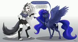 Size: 5500x3000 | Tagged: safe, artist:tauts05, derpibooru import, princess luna, pony, wolf, furry, helluva boss, image, jpeg, loona (helluva boss), spanish