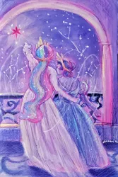 Size: 2250x3375 | Tagged: safe, artist:alexyorim, derpibooru import, princess celestia, twilight sparkle, alicorn, human, 2023, art reference, ballpoint pen, gouache, humanized, image, inktober, inktober 2023, jpeg, traditional art