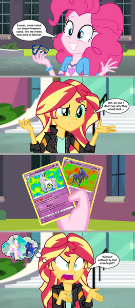 Size: 1155x2631 | Tagged: safe, artist:silverbuller, derpibooru import, edit, edited screencap, screencap, pinkie pie, sunset shimmer, equestria girls, comic, image, jpeg, pokémon, screencap comic