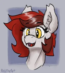 Size: 1115x1251 | Tagged: safe, artist:reddthebat, derpibooru import, oc, oc:reddthebat, unofficial characters only, bat pony, pony, bat pony oc, bat wings, bust, ear fluff, female, freckles, image, mare, open mouth, open smile, png, signature, smiling, solo, wings