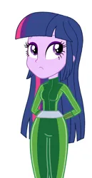 Size: 1024x1977 | Tagged: safe, artist:katnekobase, derpibooru import, twilight sparkle, human, equestria girls, arm behind back, base used, image, latex, latex suit, looking up, png, simple background, solo, totally spies, white background