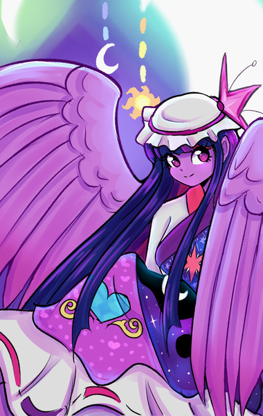 Size: 1900x3000 | Tagged: safe, derpibooru import, twilight sparkle, twilight sparkle (alicorn), alicorn, human, original species, youkai, folded wings, humanized, image, my little pony, png, touhou, transformation, winged humanization, wings
