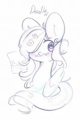 Size: 1217x1831 | Tagged: safe, artist:bubbletea, derpibooru import, oc, unofficial characters only, pegasus, pony, blushing, bust, cute, female, flower, flower in hair, hair over one eye, heart, heart eyes, image, jpeg, mare, mouth hold, ocbetes, partial color, pencil, simple background, solo, white background, wingding eyes