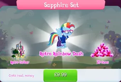 Size: 1267x857 | Tagged: safe, derpibooru import, official, rainbow dash, pegasus, pony, bracelet, bundle, bush, clothes, costs real money, cutie mark, cutie mark on clothes, english, female, gameloft, gem, glasses, guitar, image, jacket, jewelry, jpeg, mare, mobile game, mohawk, musical instrument, my little pony: magic princess, numbers, pants, sale, shirt, solo, solo focus, spread wings, text, wings