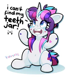 Size: 3351x3838 | Tagged: safe, artist:partypievt, derpibooru import, oc, oc:party pie, pony, unicorn, belly, belly button, crying, high res, image, implied grimdark, jar, looking up, png, ponytail, simple background, sitting, solo, speech bubble, teary eyes, text, vtuber, white background