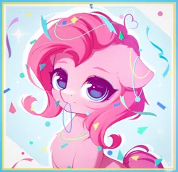 Size: 2505x2422 | Tagged: safe, artist:stahlkat, derpibooru import, pinkie pie, earth pony, pony, bust, confetti, cute, female, image, mare, png, portrait, solo