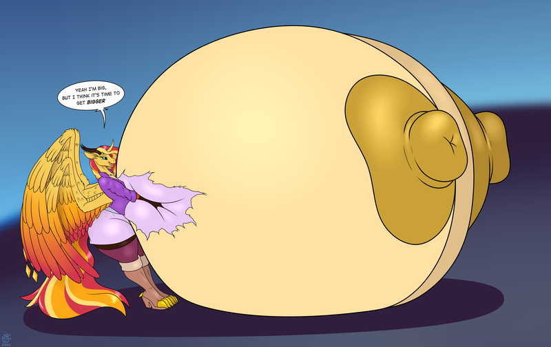 Size: 6848x4312 | Tagged: questionable, artist:badgerben, derpibooru import, oc, oc:hestia, anthro, draconequus, anthro oc, big breasts, breast expansion, breasts, breasts on floor, busty oc, clothes, colored wings, draconequus oc, female, females only, growth, horn, huge breasts, hyper, hyper breasts, image, impossibly large breasts, multicolored wings, nipples, nudity, png, shoes, torn clothes, wardrobe malfunction, wings