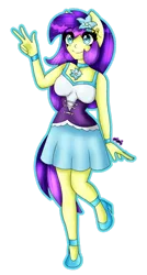 Size: 749x1396 | Tagged: safe, artist:dazzlingmimi, derpibooru import, banana fluff, human, equestria girls, choker, cute, diafluff, equestria girls-ified, eyes over hair, female, flower, flower in hair, g4, image, peace sign, png, ponied up, raised leg, simple background, transparent background
