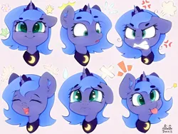 Size: 4000x3000 | Tagged: safe, artist:zokkili, derpibooru import, princess luna, alicorn, pony, angry, beanbrows, cross-popping veins, cute, ear fluff, emanata, eyebrows, eyebrows visible through hair, eyes closed, facial expressions, female, filly, filly luna, g4, gritted teeth, happy, high res, horn, image, jpeg, lunabetes, open mouth, open smile, sad, signature, silly, smiling, solo, teeth, tongue out, woona, younger