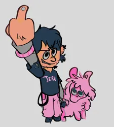 Size: 2048x2277 | Tagged: safe, artist:thetooncrew, derpibooru import, oc, oc:fluffle puff, earth pony, pony, alternate design, crossover, dan, dan vs, dan vs fim, female, image, jpeg, male, middle finger, shipping, straight, vulgar