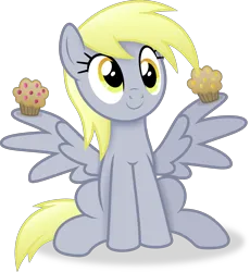 Size: 2927x3186 | Tagged: safe, artist:anime-equestria, derpibooru import, derpy hooves, pegasus, pony, female, food, image, mare, muffin, png, simple background, sitting, smiling, solo, spread wings, transparent background, vector, wings
