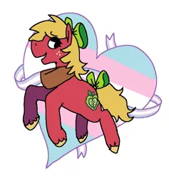 Size: 580x611 | Tagged: safe, artist:punkittdev, derpibooru import, big macintosh, earth pony, pony, bow, g4, hair bow, image, mouthpiece, png, pride, pride flag, simple background, solo, tail, tail bow, transgender, transgender pride flag, white background