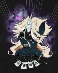 Size: 4000x5000 | Tagged: safe, artist:roxymadn3ss, derpibooru import, oc, unicorn, card, dark energy, image, nightmare form, png, ponysona, solo, villainsona