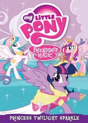 Size: 710x1000 | Tagged: safe, derpibooru import, princess cadance, princess celestia, twilight sparkle, twilight sparkle (alicorn), alicorn, magical mystery cure, clothes, coronation dress, crown, dress, dvd cover, element of magic, image, jewelry, jpeg, regalia, tiara