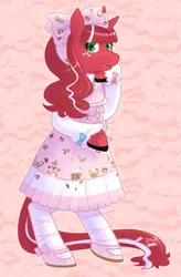 Size: 529x806 | Tagged: safe, artist:redintravenous, derpibooru import, oc, oc:red ribbon, pony, unicorn, ask red ribbon, bipedal, clothes, dress, female, image, mare, png, solo